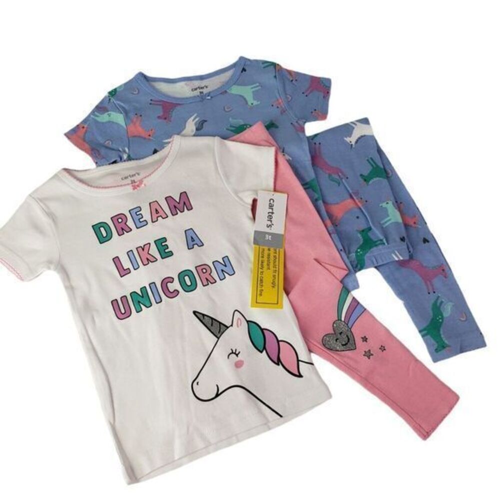 Carter's Toddler and Baby Girls' 4 Piece‎ Cotton Pajama Set (Unicorn T 4) New